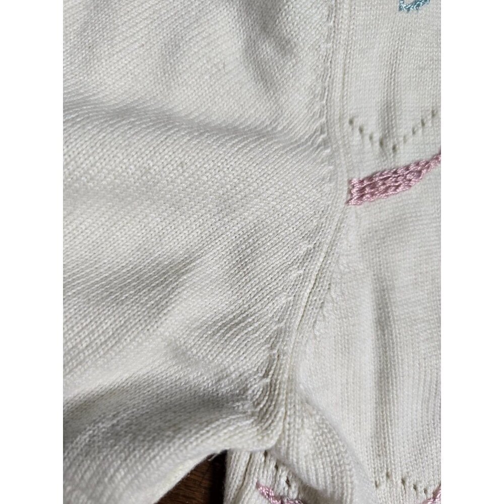 Vintage 90s Grannycore White Pink Bow Floral Embroidered Shirt - Picture 8 of 9